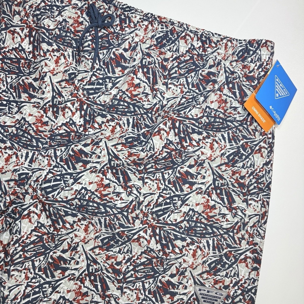 Columbia PFG Fishing Shorts Mens XXL Omni Shade Swim Trunks Patriotic Print NWT